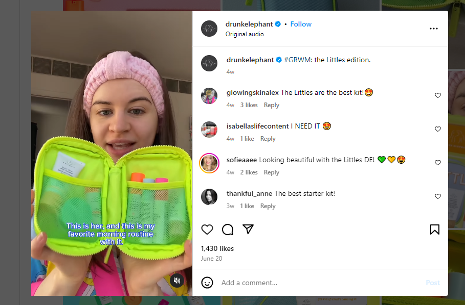 35+ Creative Social Media Campaign Ideas for 2026 9 A GRWM (Get Ready With Me) Reel by Drunk Elephant that showcases their products.