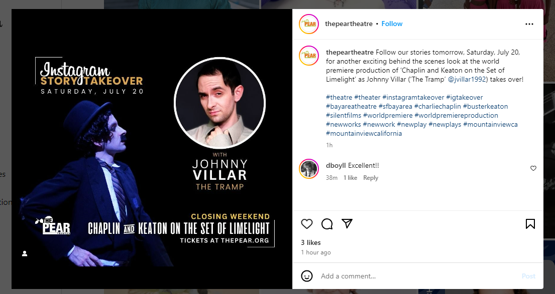 35+ Creative Social Media Campaign Ideas for 2026 8 A snapshot of an Instagram Story Takeover post by The Pear Theatre.