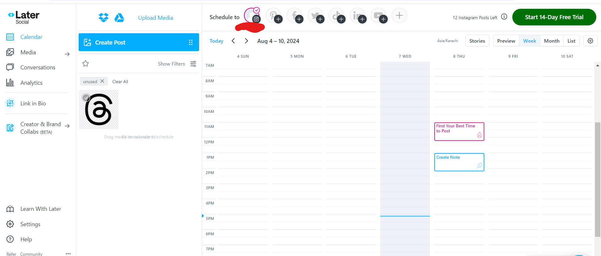 15 Social Media Planning Tools: Features and Benefits 13 Later's dashboard