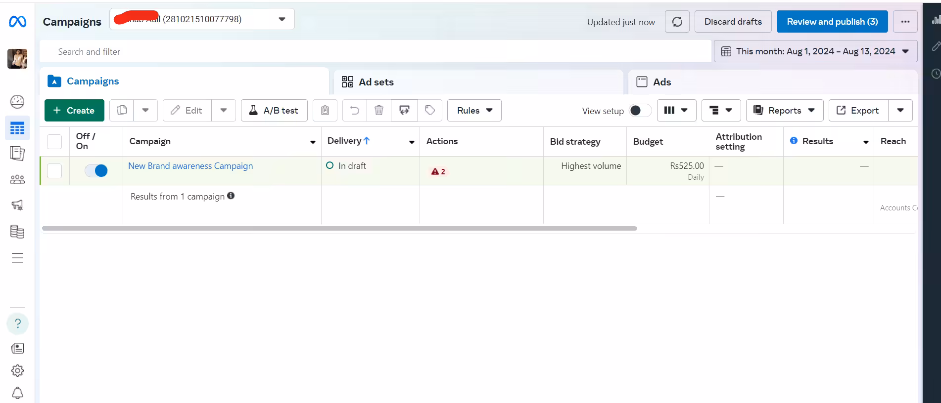 Meta Ads Manager’s dashboard