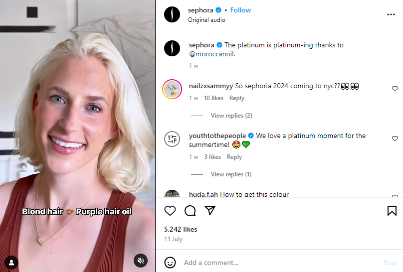 Sephora's post on Instagram