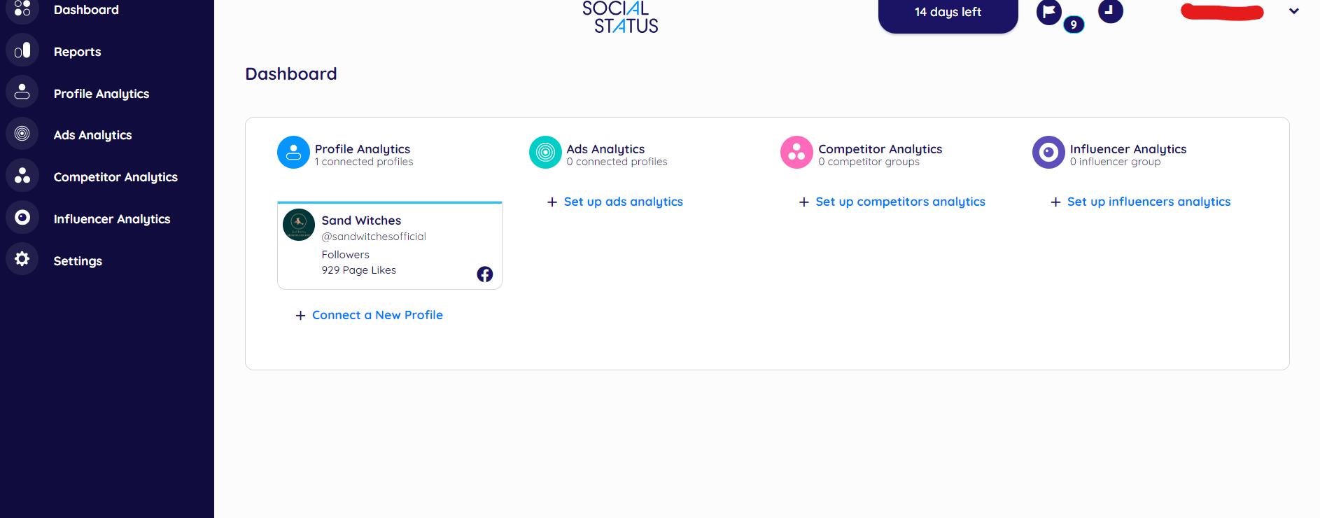 15 Social Media Planning Tools: Features and Benefits 22 Social Status' dashboard