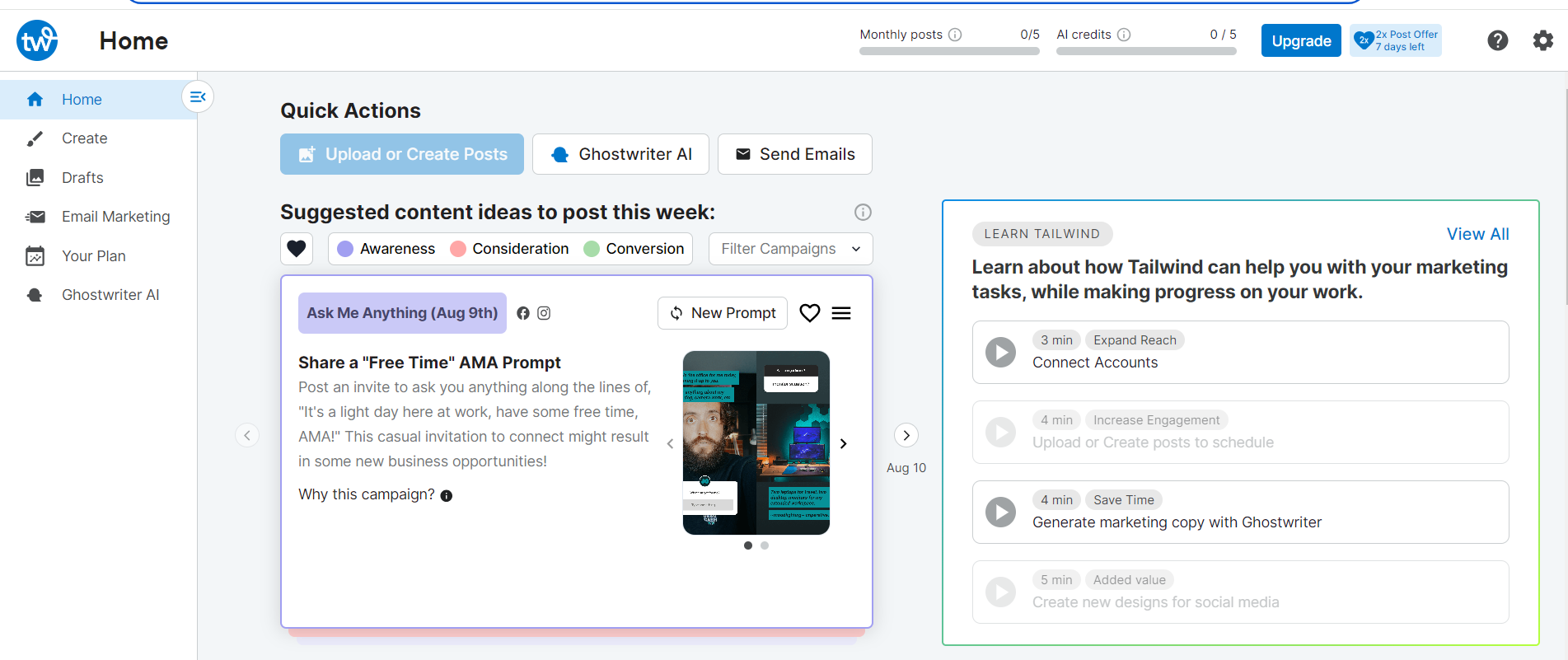 15 Social Media Planning Tools: Features and Benefits 18 Tailwind's dashboard