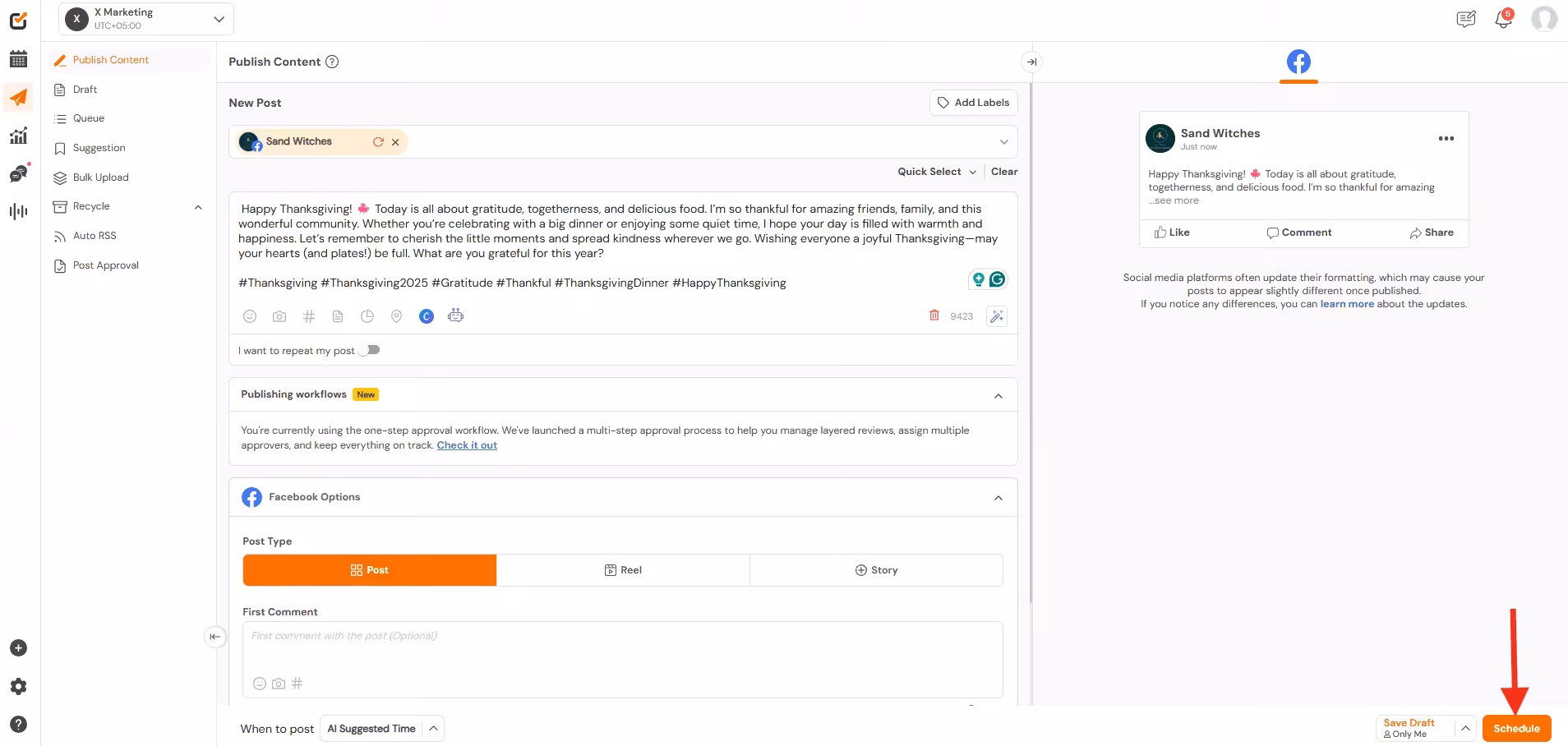 Manage Multiple Facebook Accounts and Pages Smoothly in 2026 13 Create Your Post and Click “Schedule”