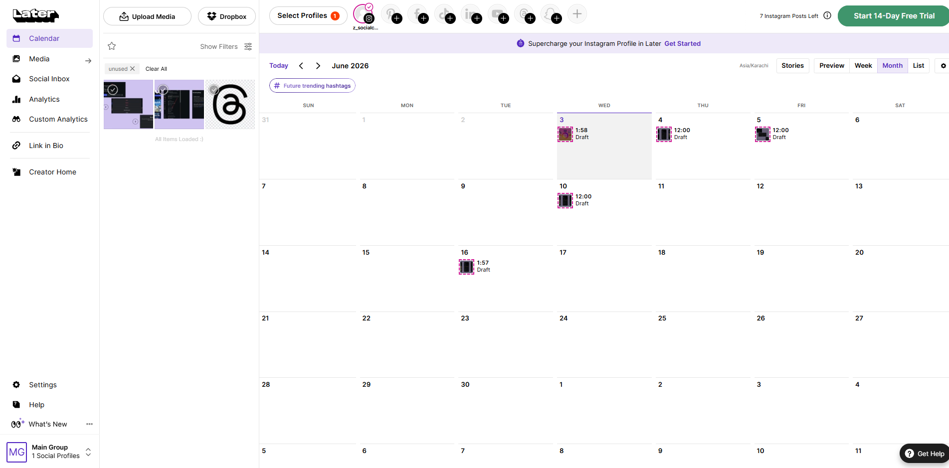 9 Best Free Social Media Management Tools for Nonprofits 11 Later's Dashboard