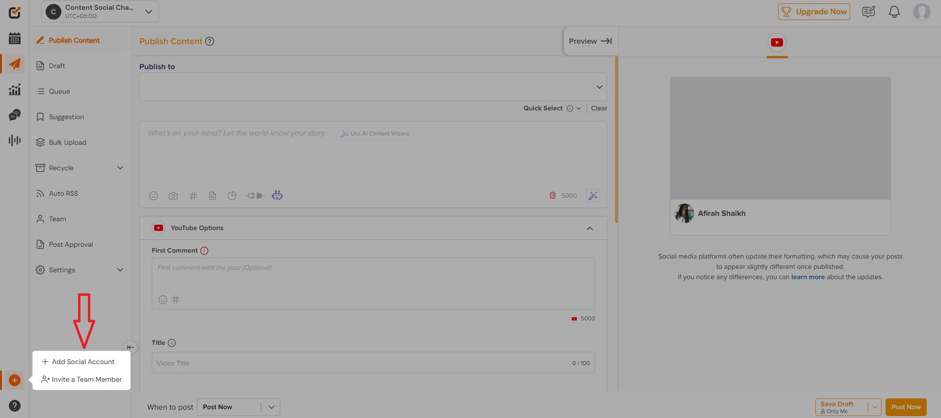 Add New Account on Social Champ's Dashboard