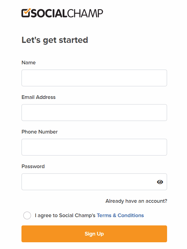Social Champ's Signup Page