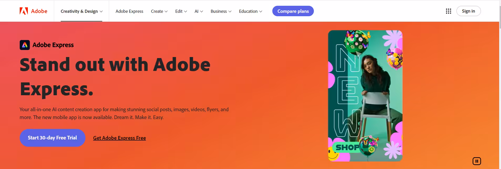 Adobe Spark's web page