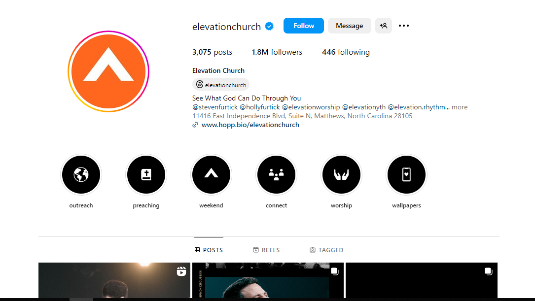 Social Media for Churches: Complete Guide for 2026 7 Elevation Church's Instagram page