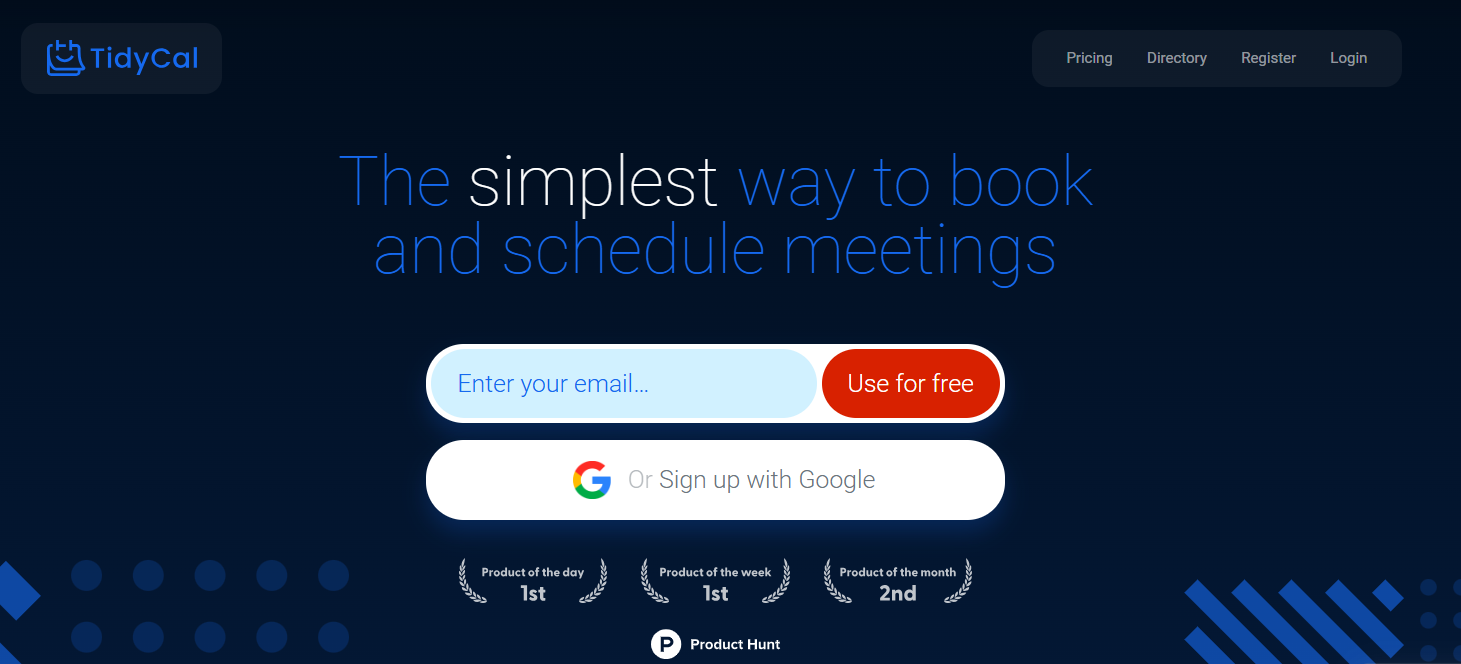 TidyCal's Landing Page