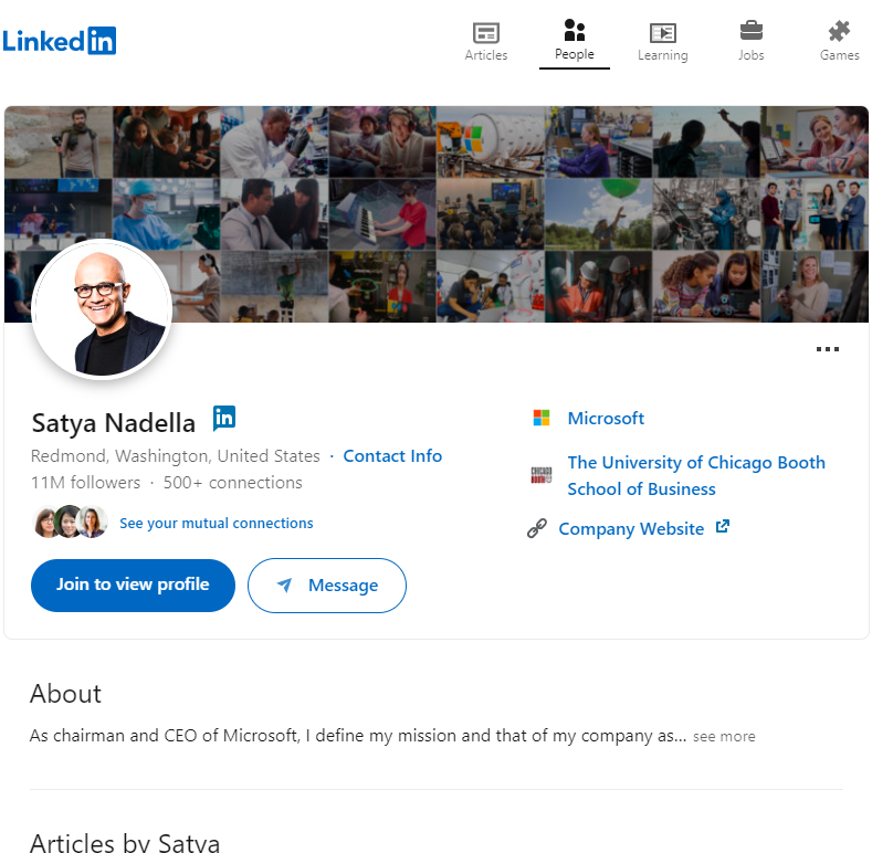 Screenshot of a professional LinkedIn profile with a high-quality profile picture and compelling bio