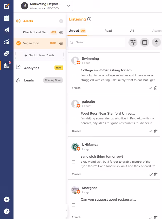Social Champ's social listening tool