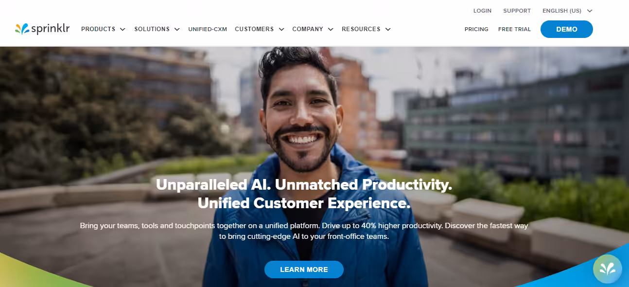 A Guide to Social Media Marketing for Plumbers 2026: Tips, Examples, & Best Platforms 14 Sprinklr landing page