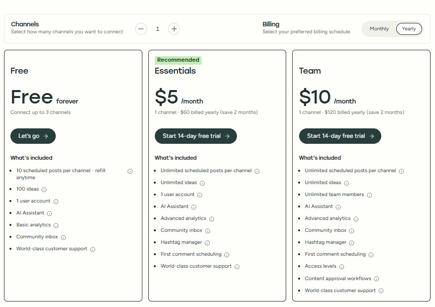 Buffer's Pricing Plans