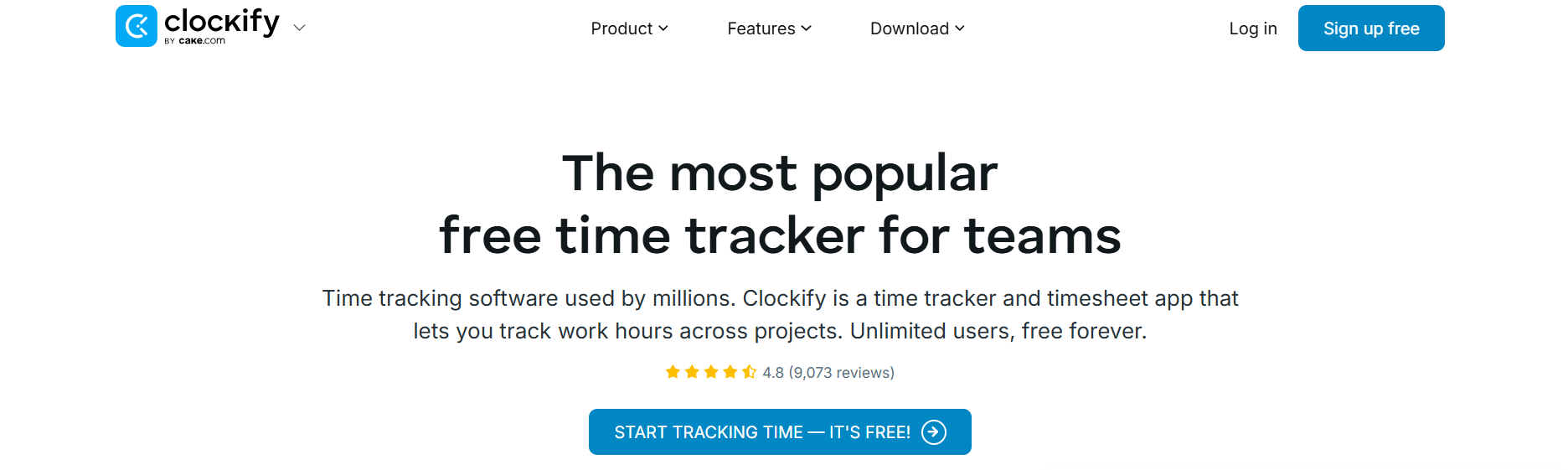 Clockify’s Landing Page