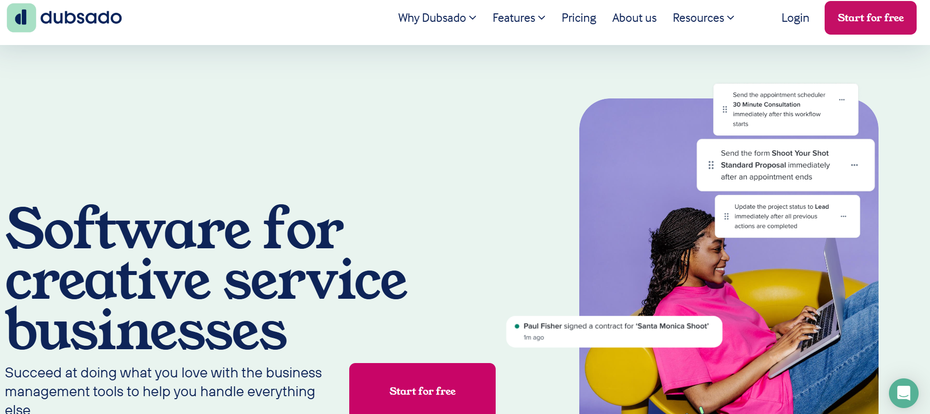 Dubsado’s Landing Page