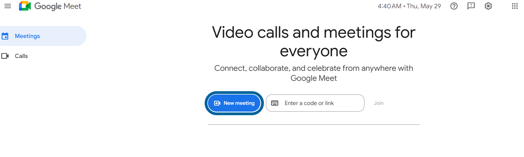 Google Meet’s Landing Page