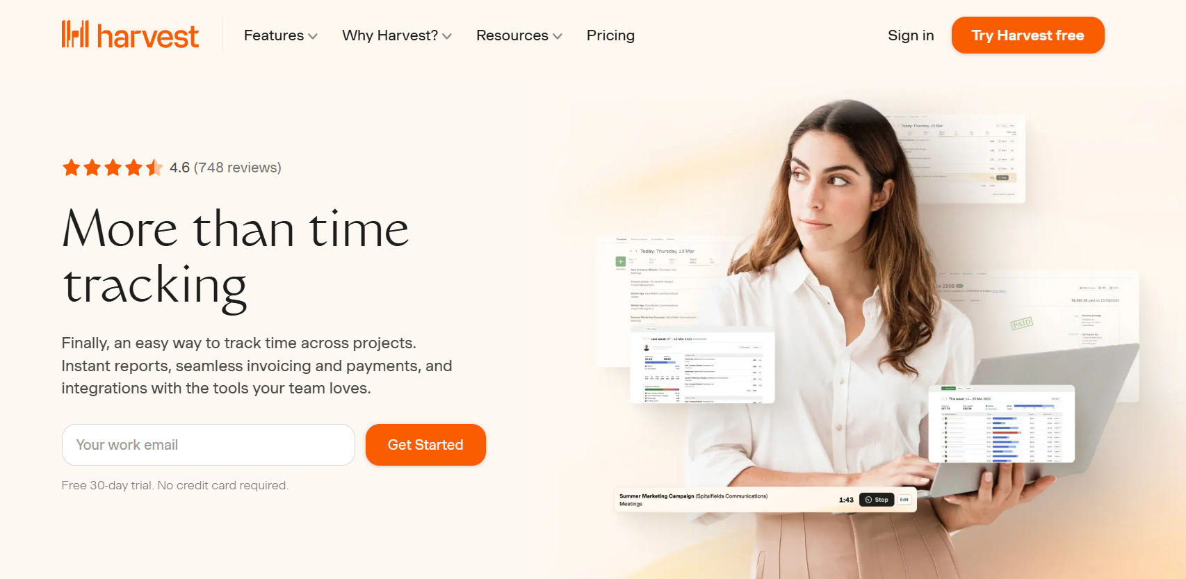 Harvest’s Landing Page