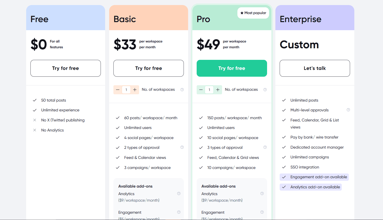 Planable's Pricing Plans