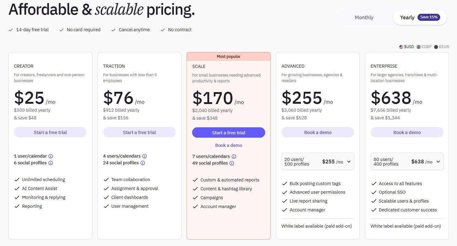 Sendible's Pricing Plans