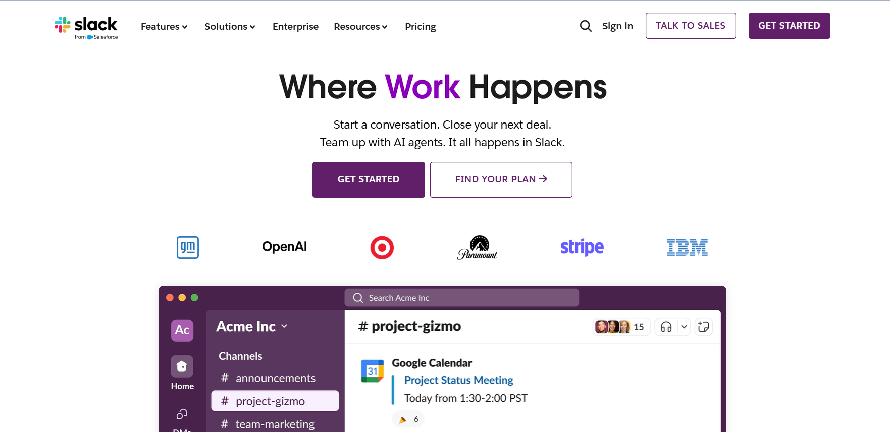 Slack’s Landing Page