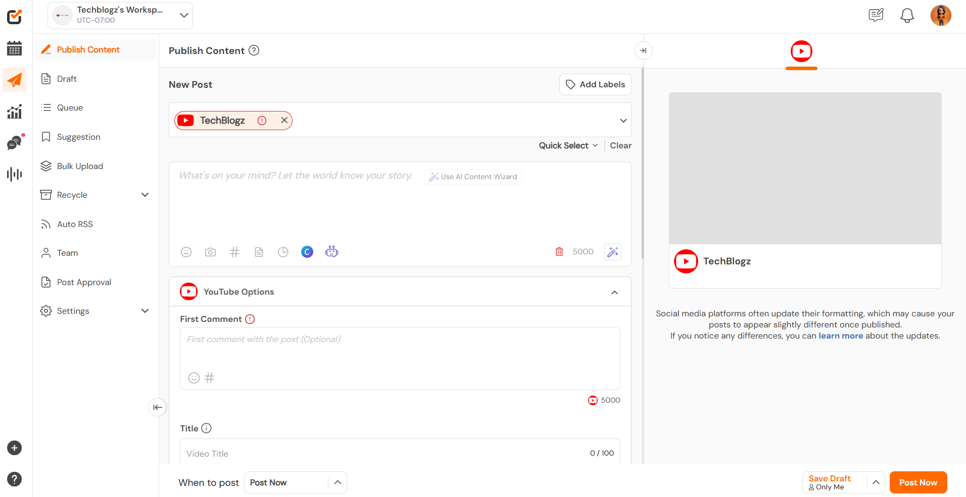 Social Champ's Scheduling Post Feature