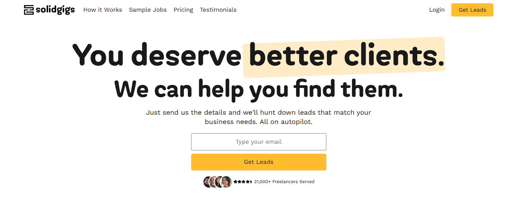 SolidGigs’ Landing Page