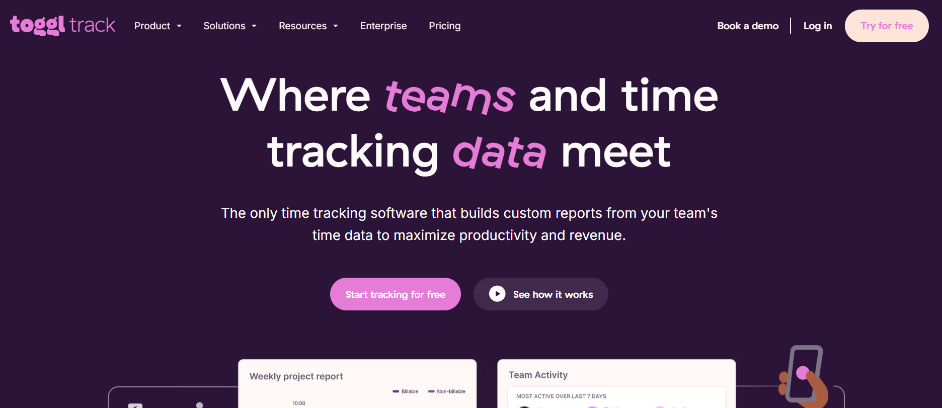 Toggl Track’s Landing Page