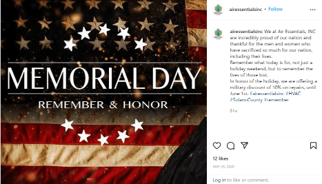 Social Media Marketing for HVAC Businesses in 2026 | Unlock Success 13 A memorial day post by Air Essentials Inc, an HVAC company