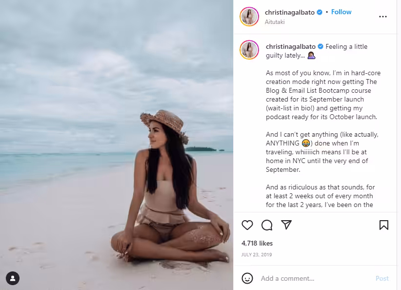 How to Post on Instagram: A Step-by-Step Guide for Beginners 7 An Engaging Caption on Christina Galbato's Instagram Post
