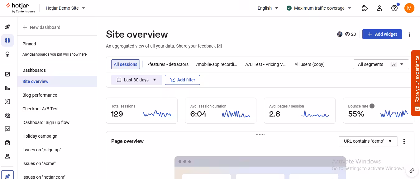 10+ Essential Marketing Tools for Startups: A Comprehensive Guide 18 Hotjar's dashboard