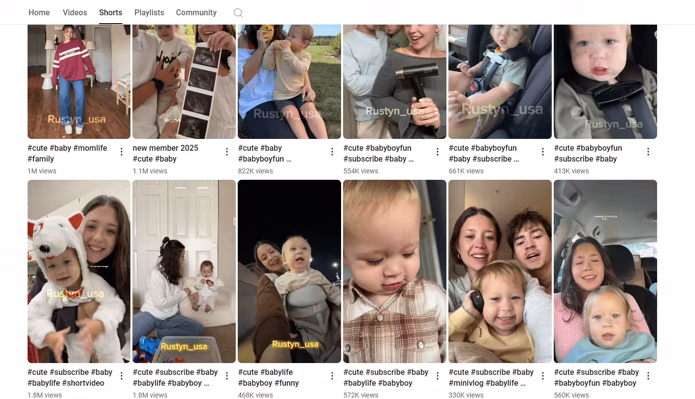 How Often Should You Post YouTube Shorts to Maximize Views 6 Snapshot of Rustyn on YouTube showcasing their views on Shorts