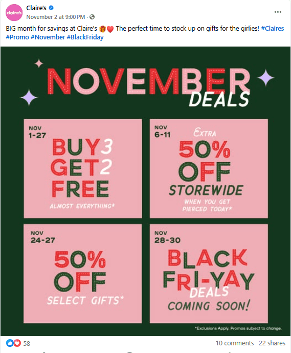 Claire's Creating Urgency With Black Friday Sale