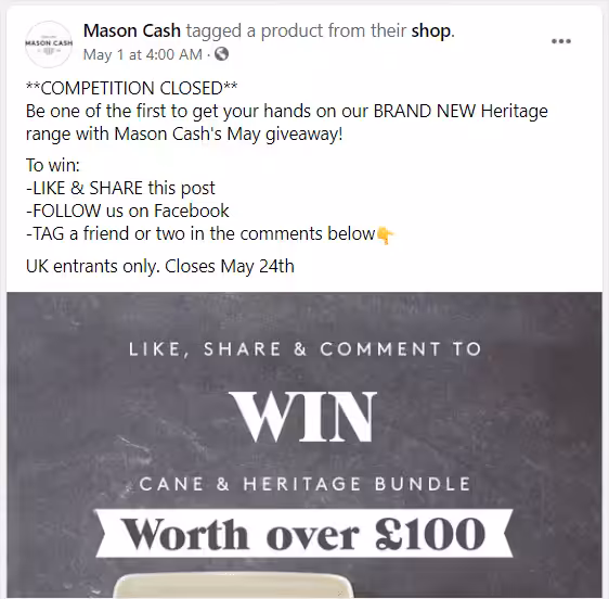 What to Post on Facebook: A Comprehensive Guide to Boost Engagement 12 Snapshot of a giveaway post by Mason Cash