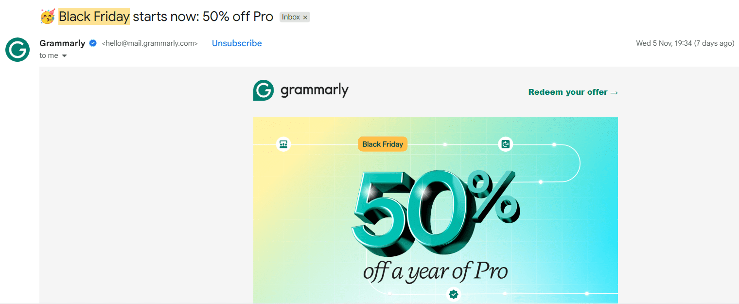 Grammarly's Email Marketing for Black Friday