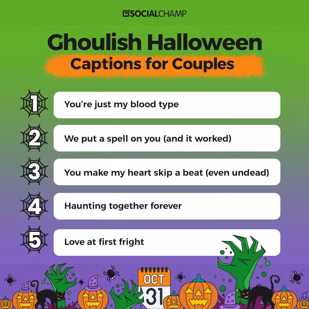 200 Best Halloween Captions for Every Social Platform (Updated 2026) 14 halloween captions for couples