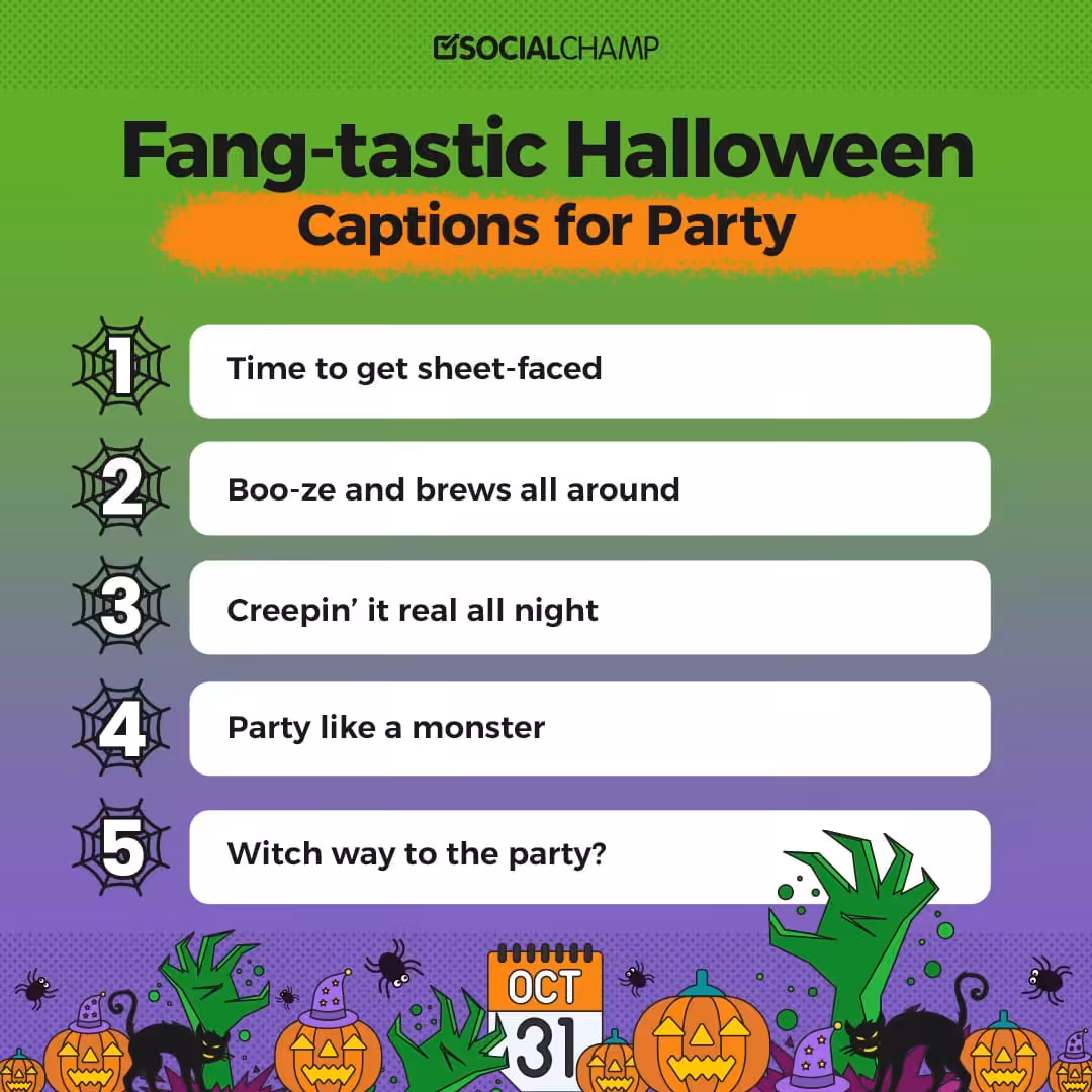 200 Best Halloween Captions for Every Social Platform (Updated 2026) 11 halloween captions for party