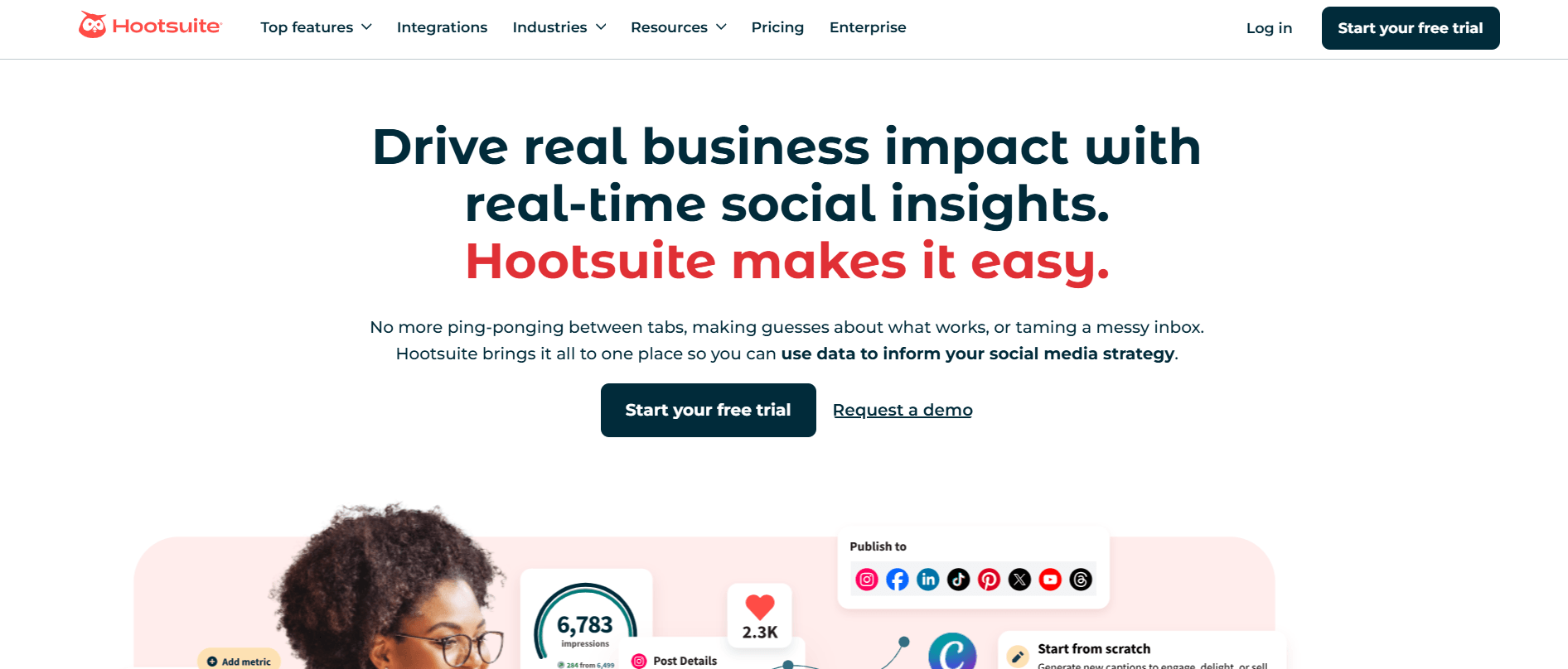Best Social Reporting Tools to Use in 2026 10 Hootsuite's Landing Page