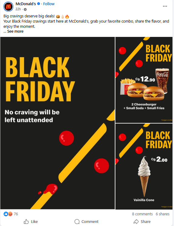 McDonald's Black Friday Deal Post on Facebook