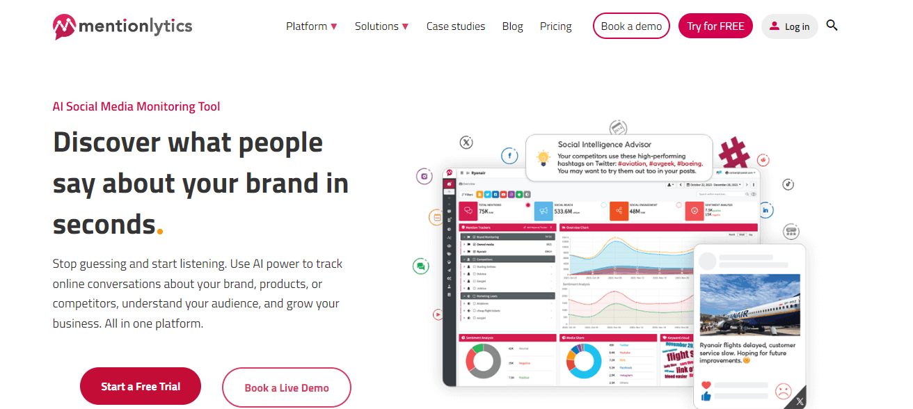 Best Social Reporting Tools to Use in 2026 13 Mentionlytics' Landing Page