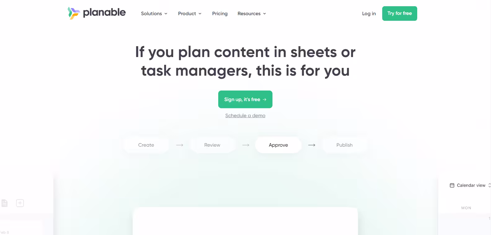 Planable landing page