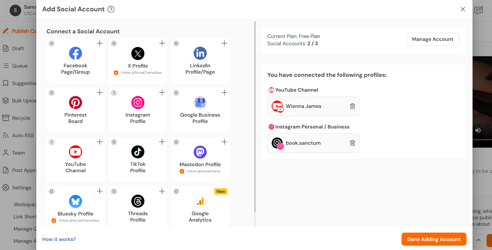 Social Champ Add Social Accounts Feature