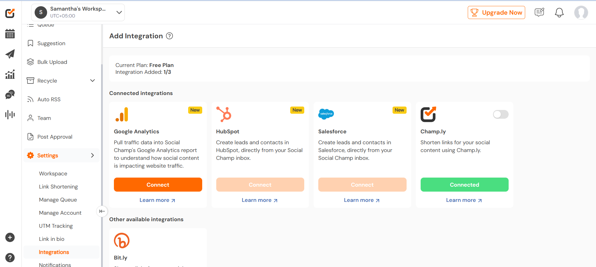 Social Champ Integration Dashboard