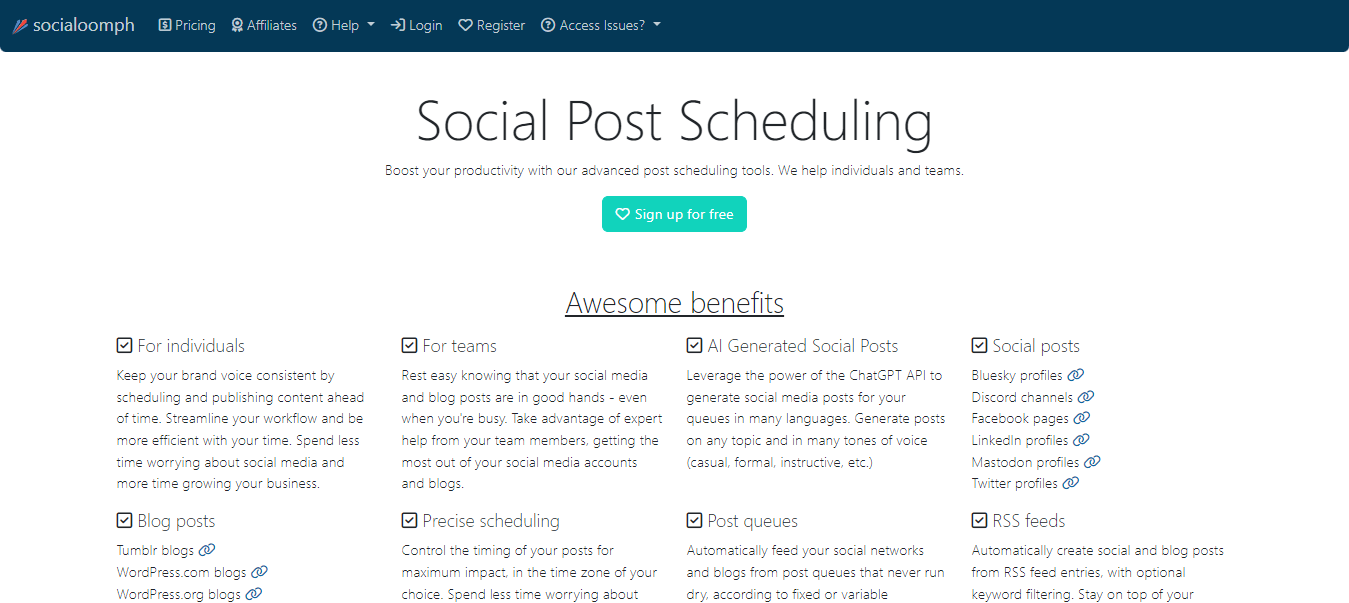 Top Social Media Competitor Analysis Tools in 2026 13 SocialOomph's Landing Page