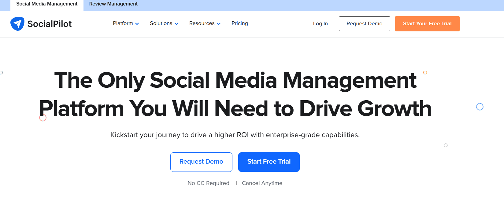 SocialPilot's Landing Page