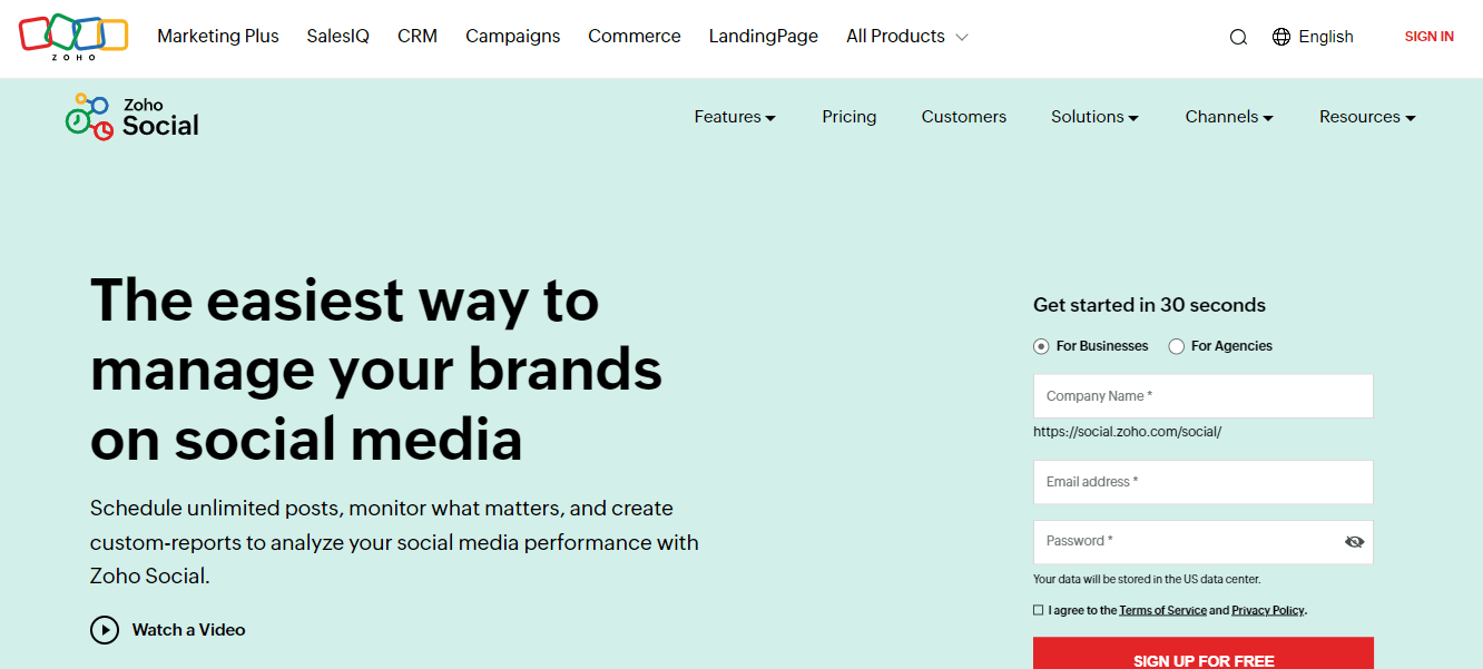Top Social Media Competitor Analysis Tools in 2026 15 Zoho Social's Landing Page