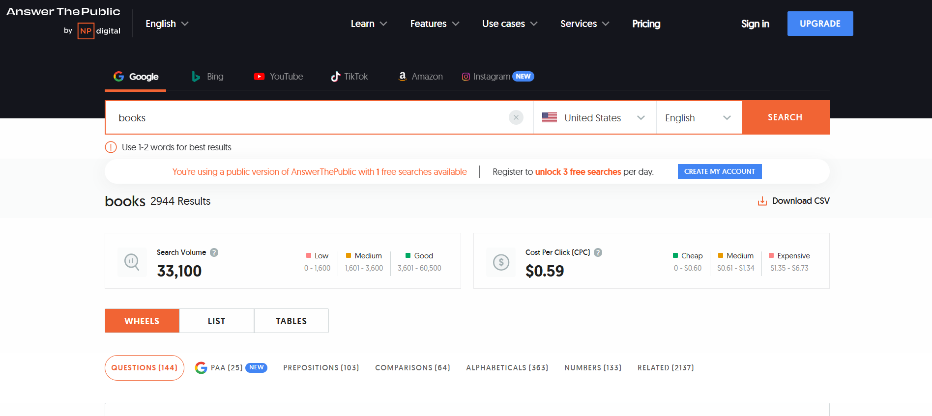 AnswerThePublic’s Landing Page