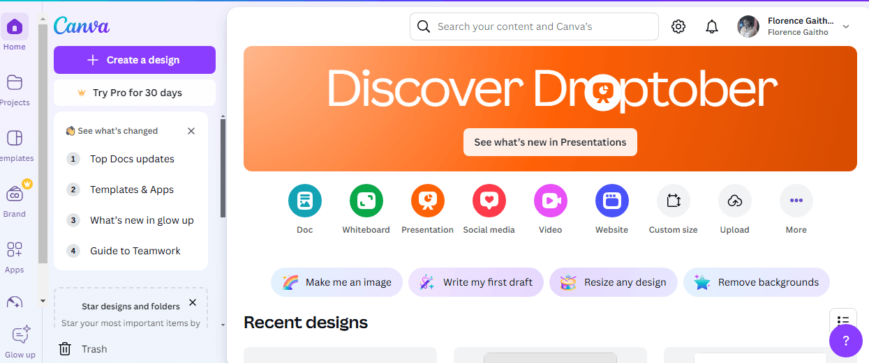 AI-Powered Content Creation: How AI Is Revolutionizing the Way We Create Content 22 Canva’s Dashboard