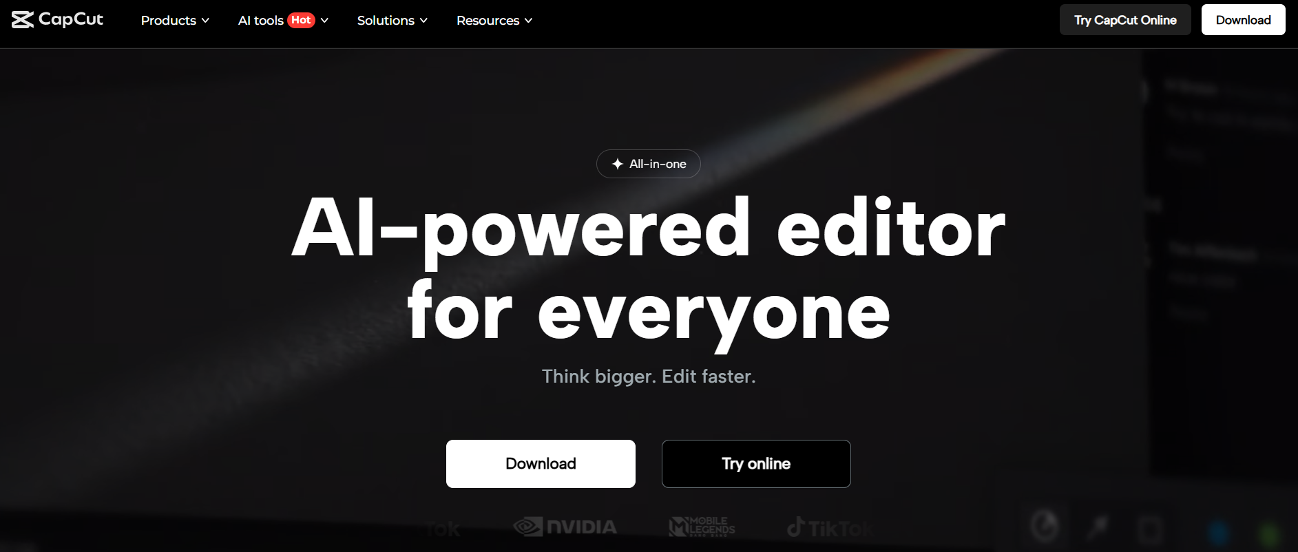 CapCut’s Landing Page