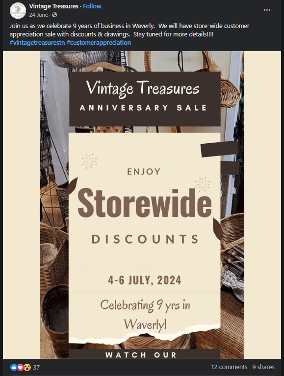 Creative Holiday Social Media Posts Ideas for 2026 12 A Snapshot Showing a Store Presenting Customer Appreciation Discounts